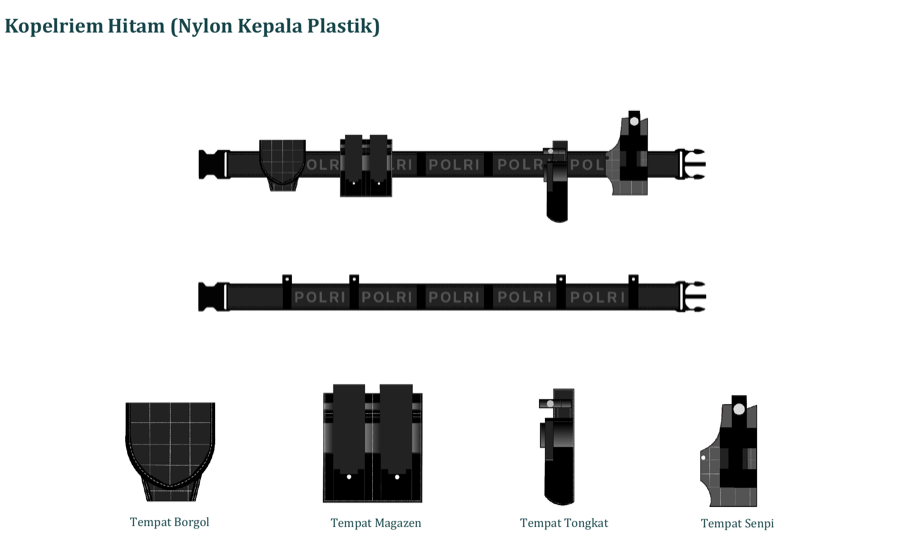 Kopelriem hitam nylon kepala plastik dengan kantong